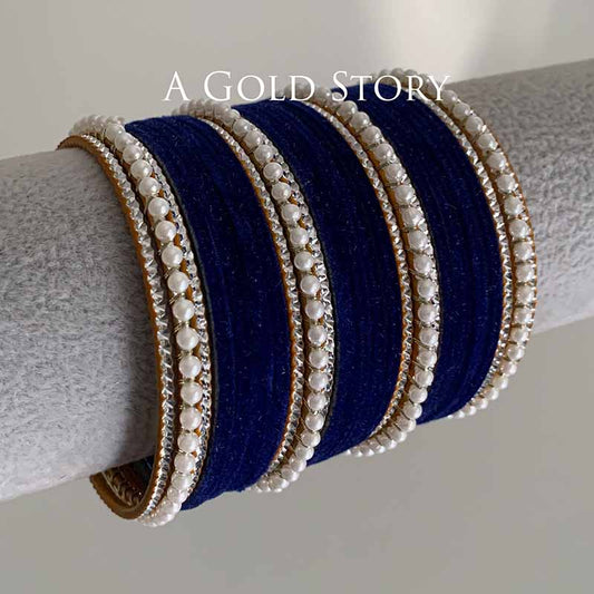UROOJ VELVET BANGLES SET BLUE