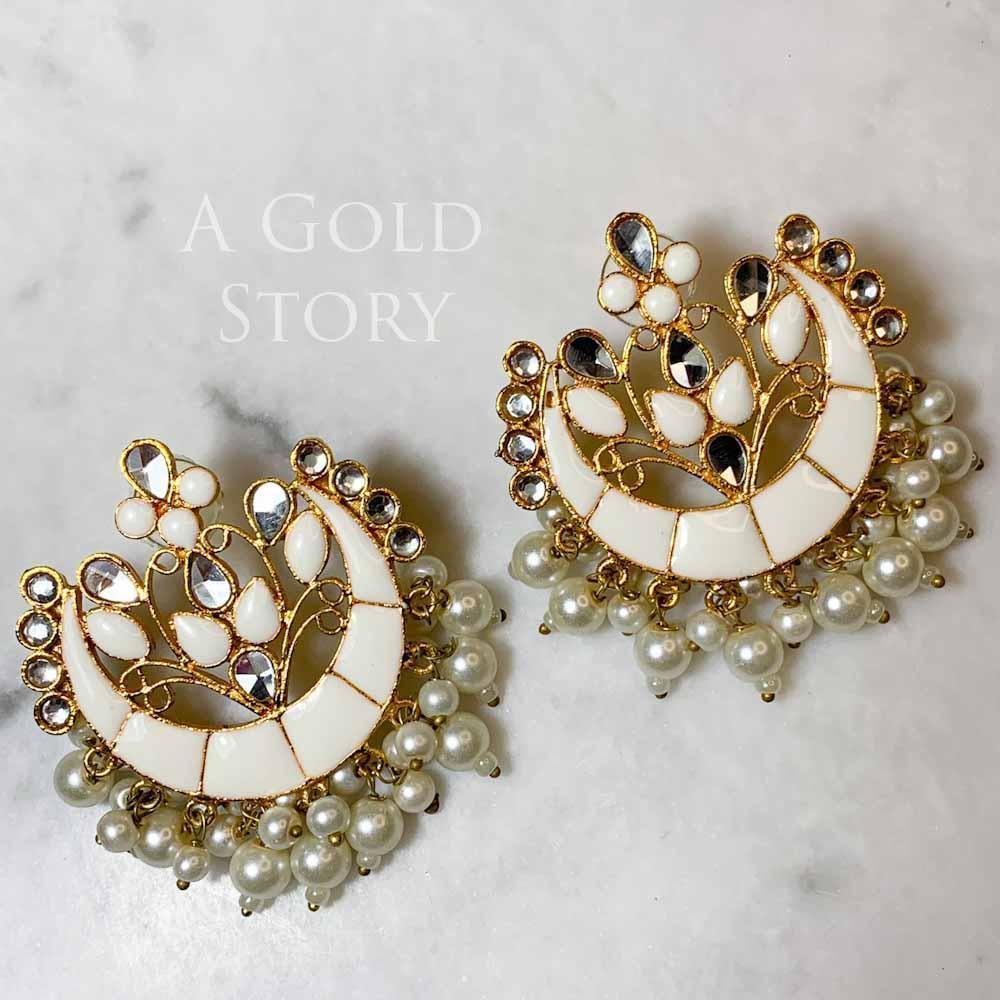 LAILA EAR STUDS AND TIKKA WHITE - Basics by A Gold Story