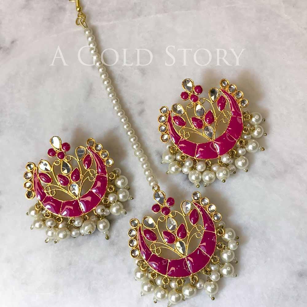 LAILA EAR STUDS AND TIKKA MAGENTA - Basics by A Gold Story