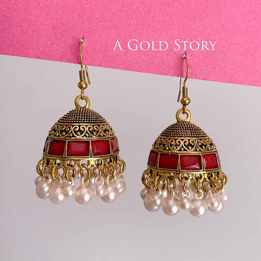 AFRA JHUMKAY GOLDEN HOT PINK