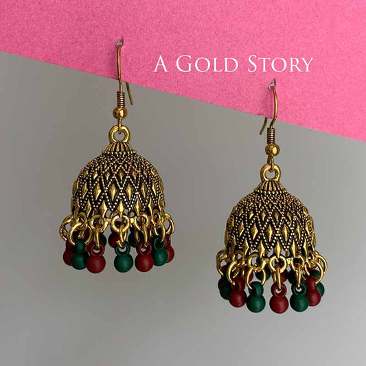 SUHA JHUMKIS GOLDEN RED & GREEN