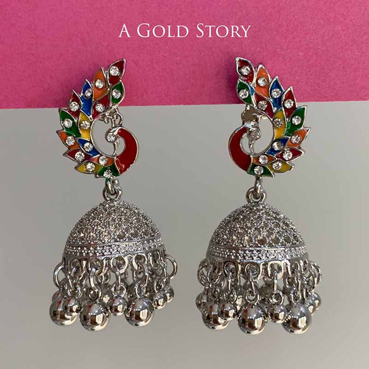 PEACOCOK JHUMKAY SILVER RED