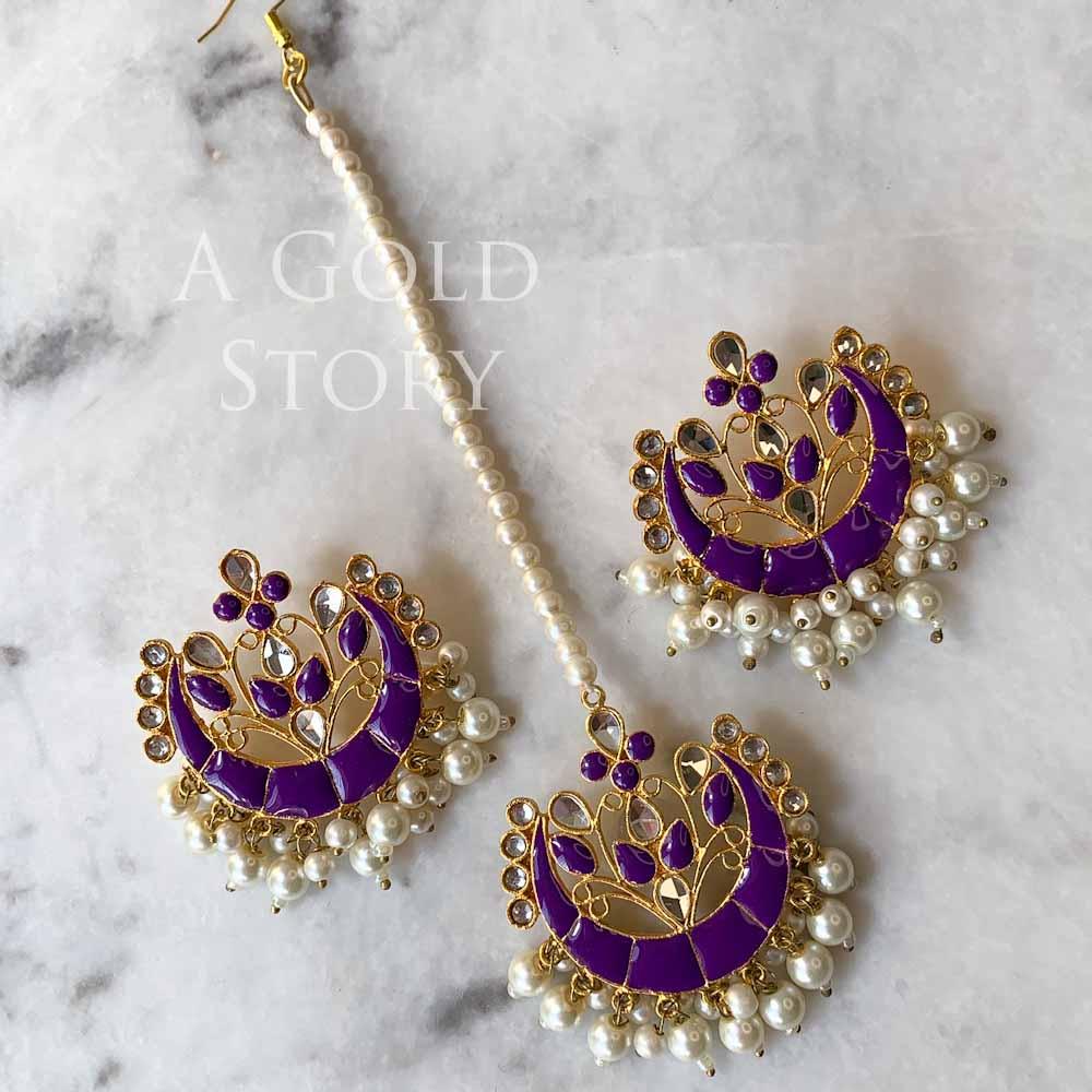 LAILA EAR STUDS AND TIKKA PURPLE - Basics by A Gold Story