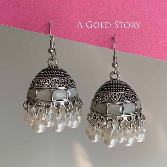 AFRA JHUMKAY SILVER PEARL