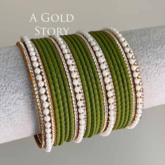 AROOBA BANGLES SET OLIVE GREEN
