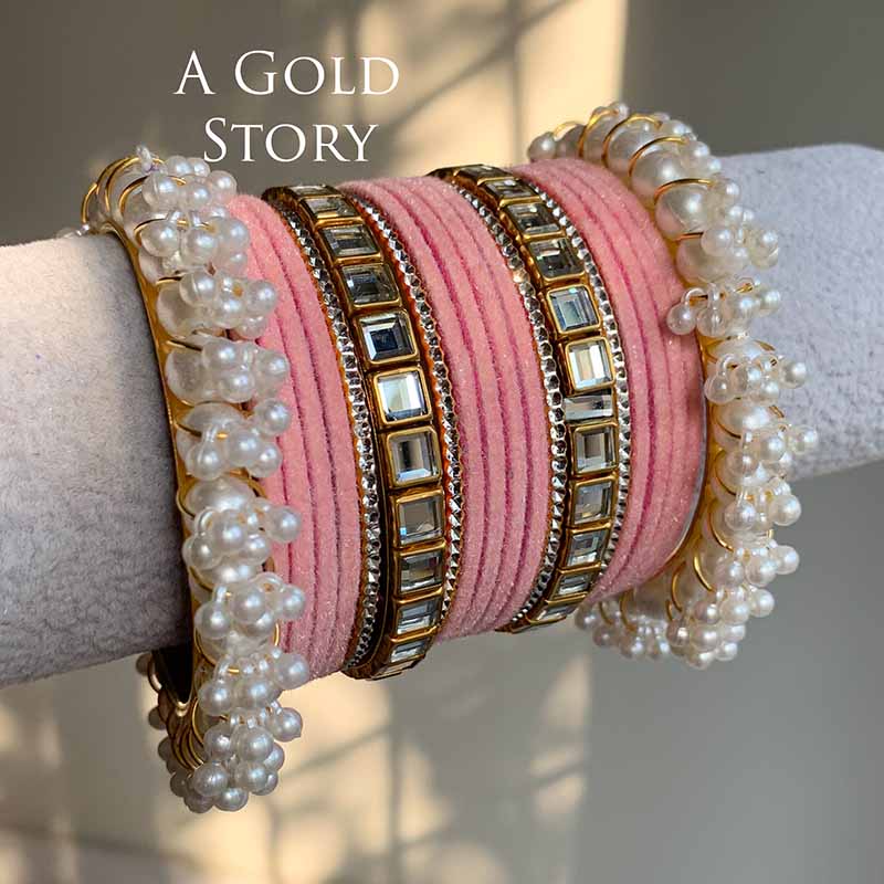 ALMAS VELVET BANGLES SET BABY PINK