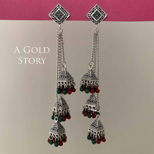 NOUF CHAIN EARRINGS RED AND GREEN