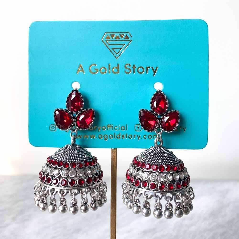 ZUMNA JHUMKAY SILVER RED - Basics by A Gold Story