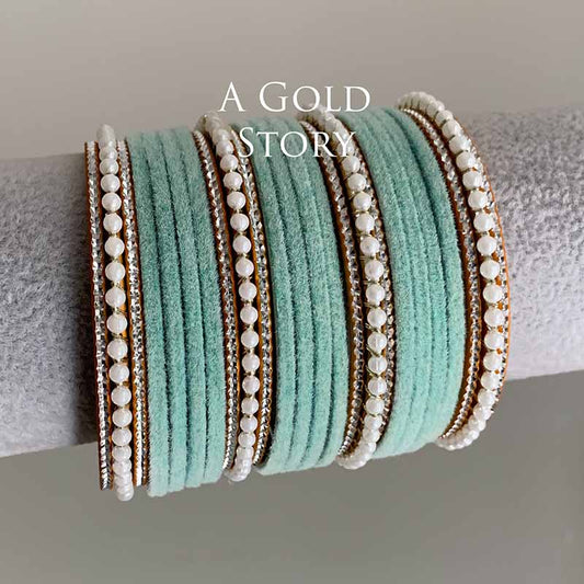 UROOJ VELVET BANGLES AQUA BLUE