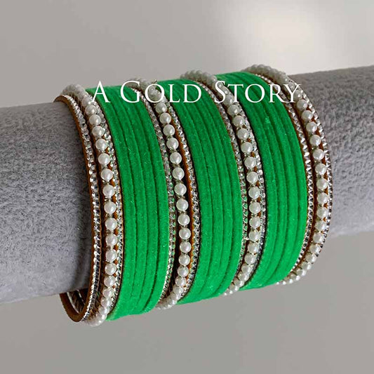 UROOJ VELVET BANGLES PARROT GREEN
