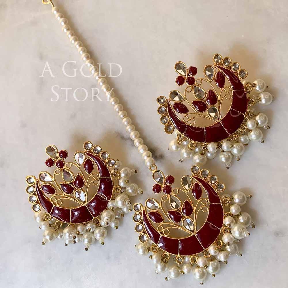 LAILA EAR STUDS AND TIKKA MAROON - Basics by A Gold Story