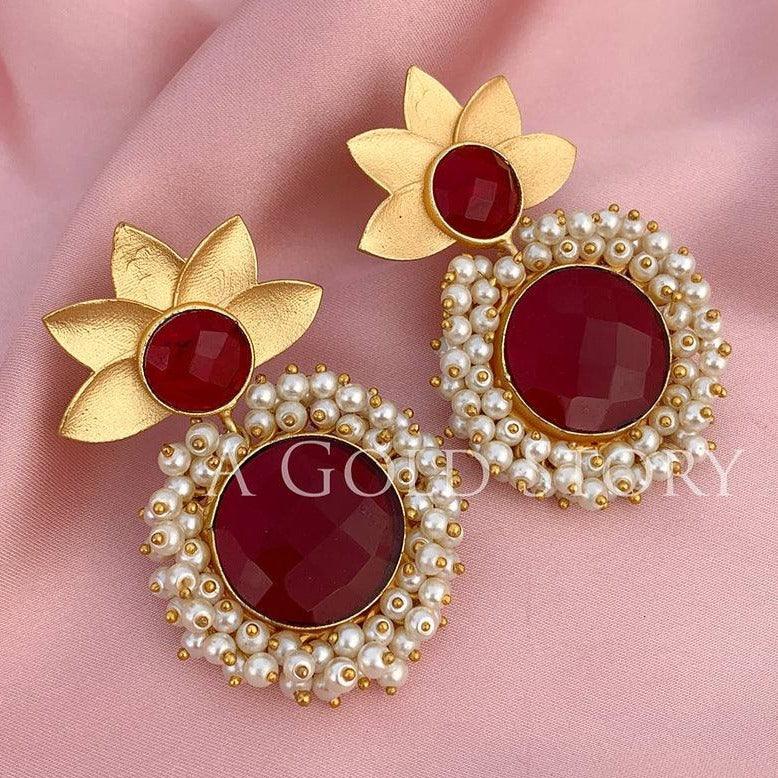 KUMARI EARRINGS MAROON - A GOLD STORY