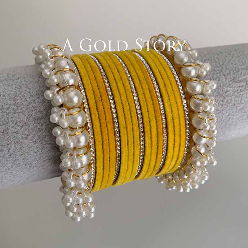 FAREEHA VELVET BANGLES SET YELLOW