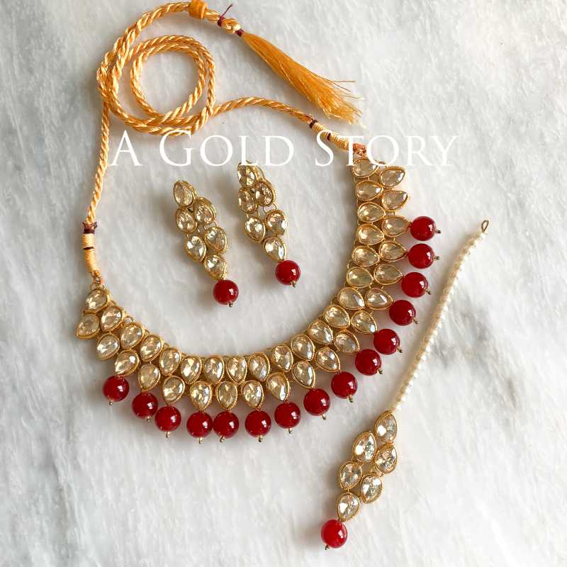 TARYAN NECKALCE SET RED/ MAROON