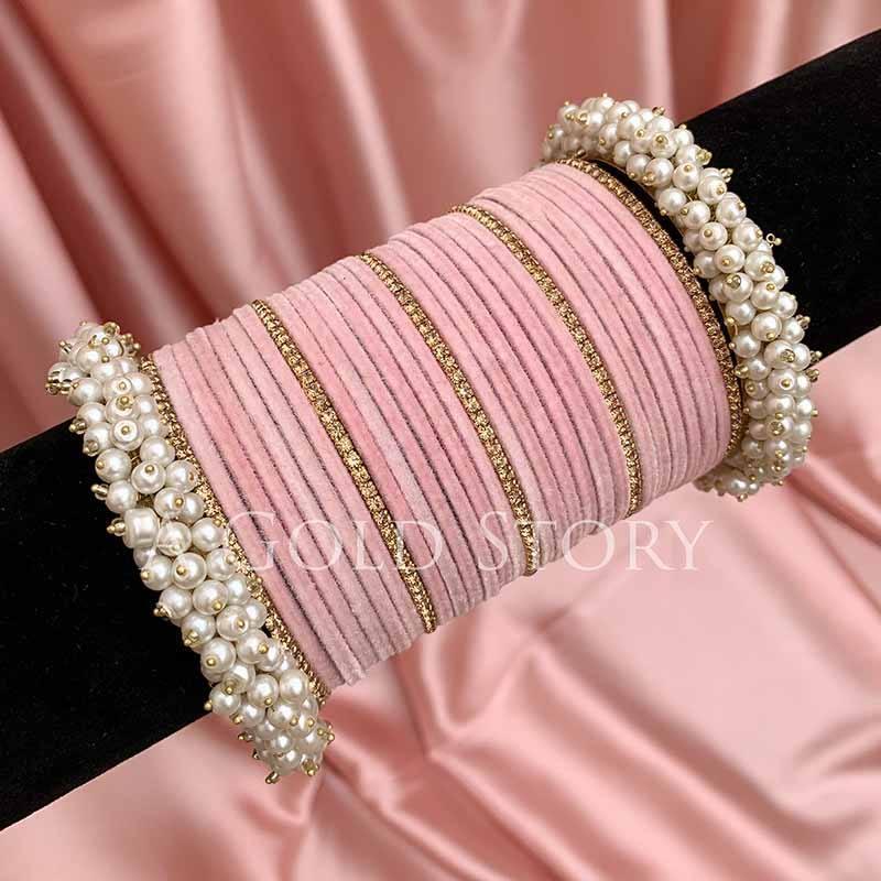 VELVET FANTACY GAJRA BANGLES BABY PINK - A GOLD STORY