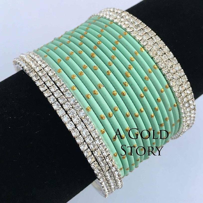 INDIAN BANGLES SET AQUA GREEN - A GOLD STORY