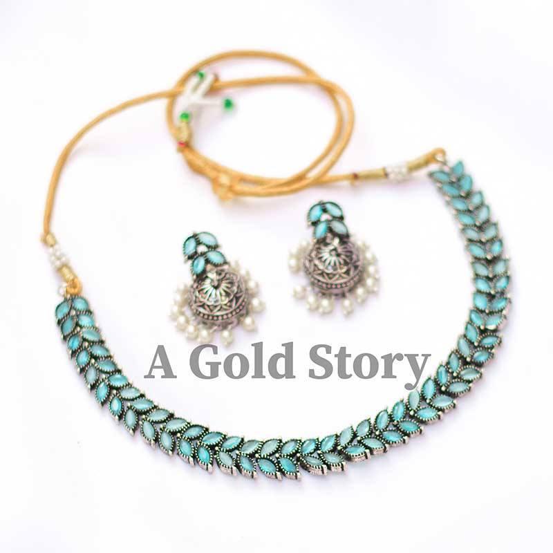 QANDHAR NECKLACE SET AQUA BLUE - A GOLD STORY