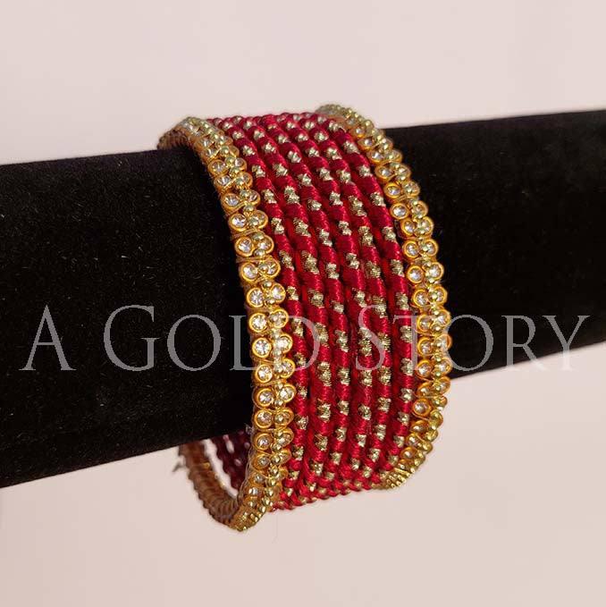 METAL RIBBON BANGLES MAROON - A GOLD STORY