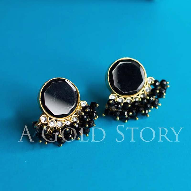 KUMARI KUNDAN STUDS BLACK - A GOLD STORY