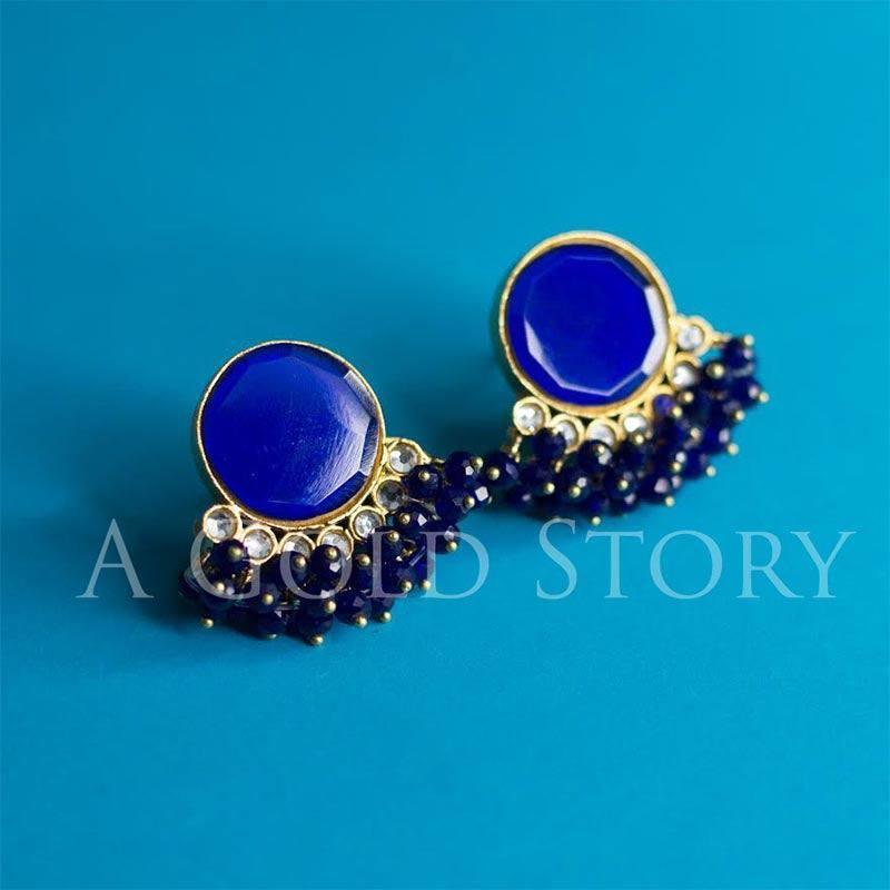 KUMARI KUNDAN STUDS BLUE - A GOLD STORY