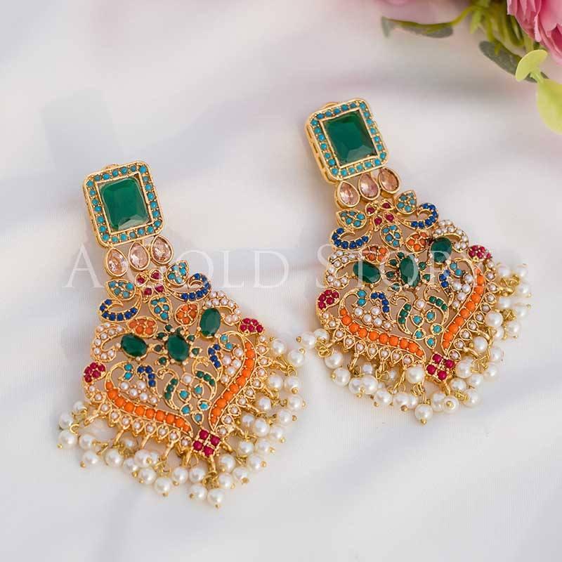 BEYZA EARRINGS GREEN - A GOLD STORY