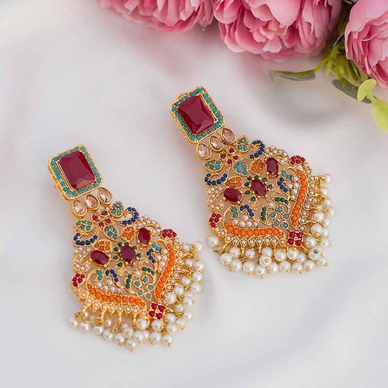 Woma Gold Plated Maroon Dangler Meenakari Earrings - 1318055D