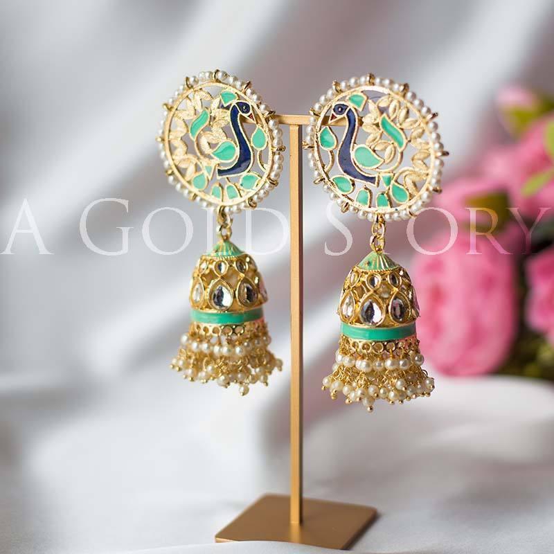 KARISHMA JHUMKAY MINT GREEN - A GOLD STORY