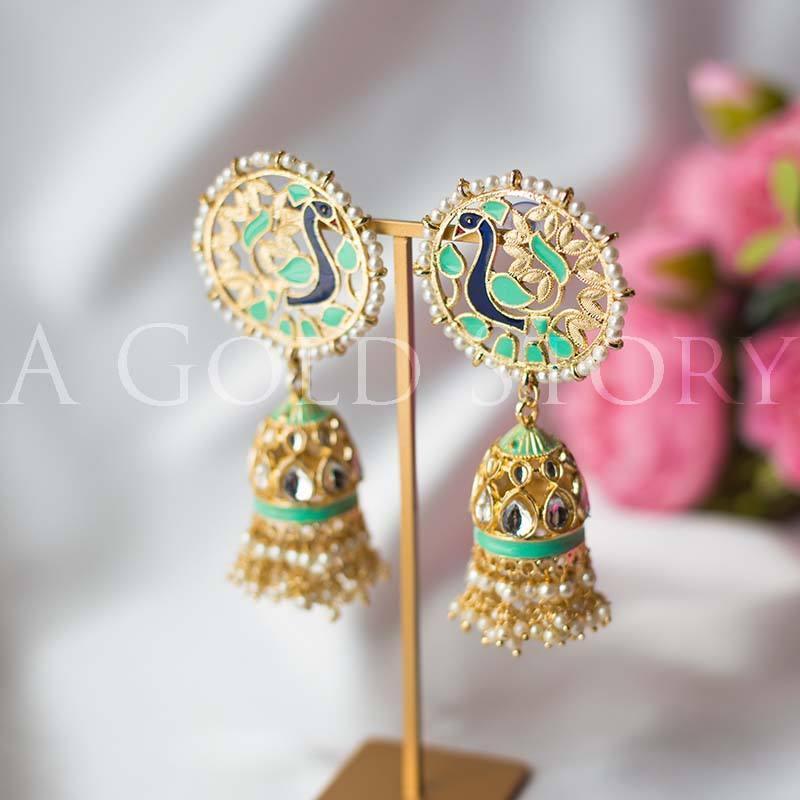 KARISHMA JHUMKAY MINT GREEN - A GOLD STORY