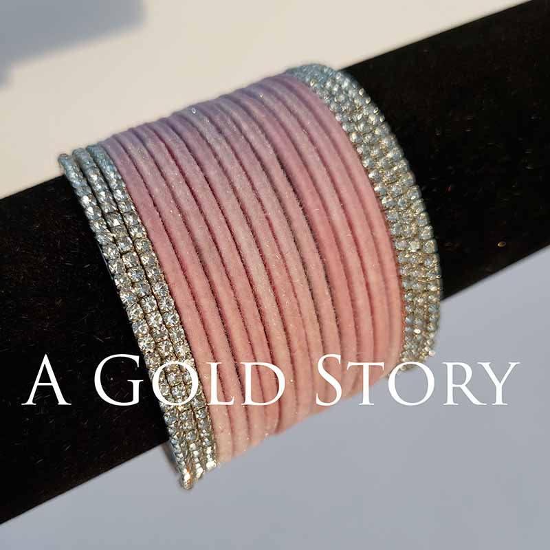 METAL VELVET BANGLES BABY PINK - A GOLD STORY