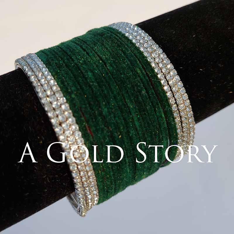 METAL VELVET BANGLES BOTTLE GREEN - A GOLD STORY