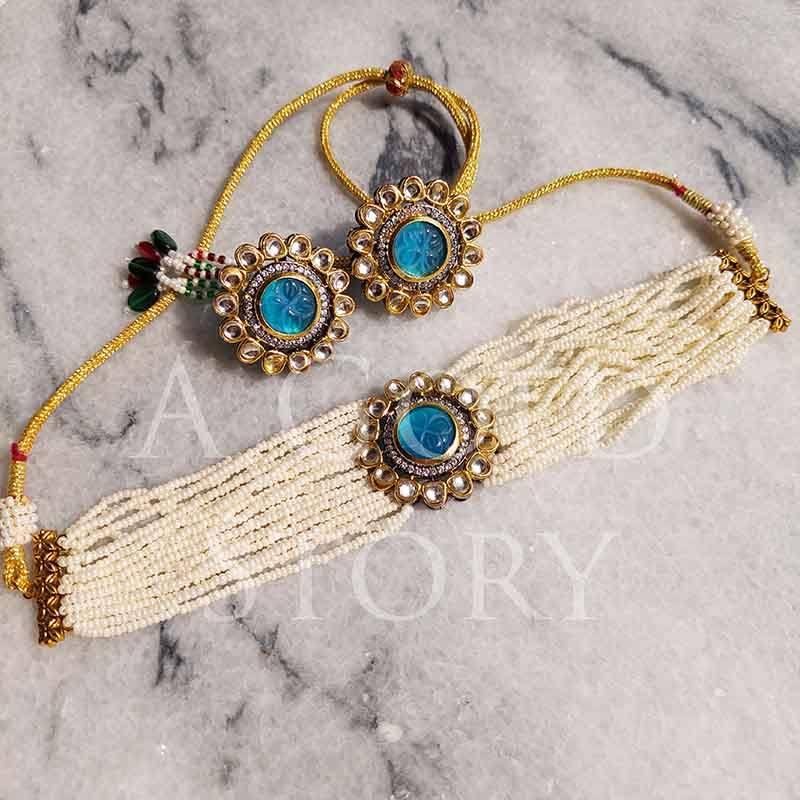 ALIA  CHOKER SET OCEAN BLUE - A GOLD STORY